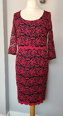 #ad Size 12 Red Lace Keyhole Back Dress 3 4 Sleeves Per Una