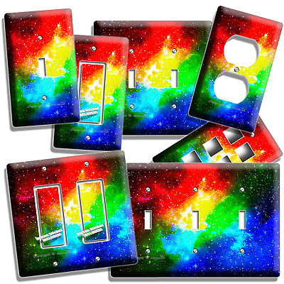 #ad SPACE GALAXY STARS RAINBOW NEBULA LIGHT SWITCH OUTLET PLATE COSMIC HD ROOM DECOR