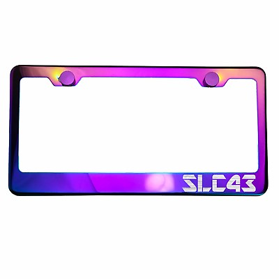 #ad Polish Neo Neon Chrome License Plate Frame SLC43 Laser Etched Metal Screw Cap