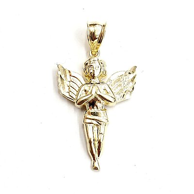 #ad New 10k yellow Gold angel Pendant charm wings gift fine jewelry diamond cut 2.1g