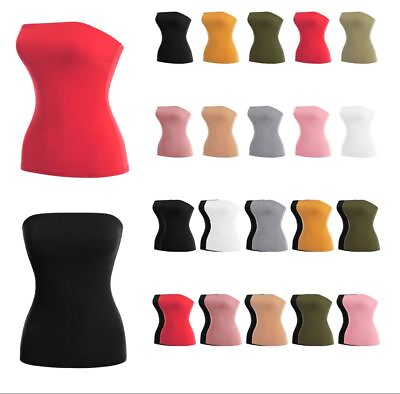 #ad MixMatchy Basic Solid Stretchy Cotton Long Bandeau Tube Top