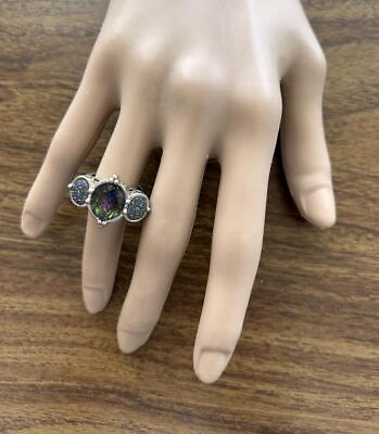 #ad Mystic topaz Druzy Quartz ring size 6 sterling silver 925 large stones