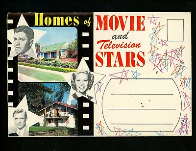 #ad Postcard Folder California CA Hollywood Movie TV Star Homes Colourpicture Chrome