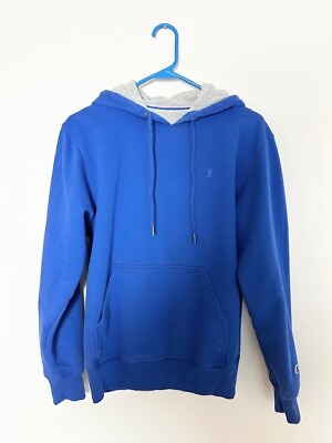 #ad Champion Mens Sweatshirt Hoodie Size S Blue Kangaroo Pocket Logo Long Sleeve