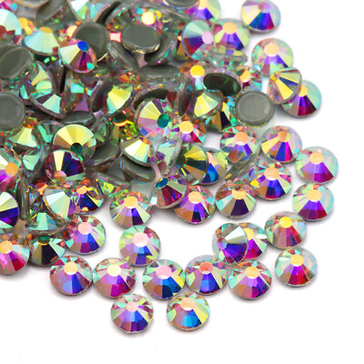 #ad 1440pcs Crystal AB Iron On Hotfix Rhinestones Hot Fix Flatback Diamond Gems
