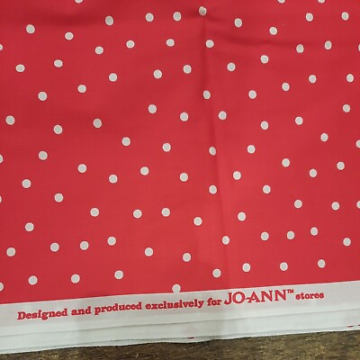 #ad 2 Yds Exclusive Jo Ann Stores 44quot; X 72quot; Stiff Cotton Fabric Red White Polka Dots