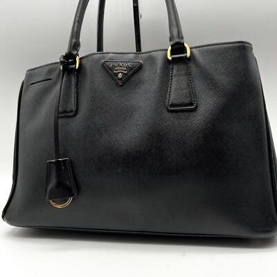 #ad Prada Saffiano Leather Black Bag Galleria Handbag Triangular Logo From JP #PR005