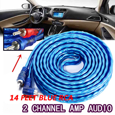 #ad 14#x27; FT Car Amplifier Wire Audio Subwoofer AMP RCA Power Cable Line AGU FUSE Blue