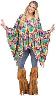 #ad Poncho Tie Dye Hippie Adult Women Costume