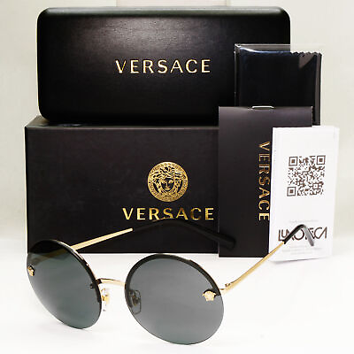 #ad Versace Sunglasses Gold Black Round Medusa Rimless Metal MOD VE 2176 1252 87 GBP 149.00