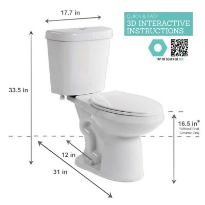 #ad 2 piece 1.1 GPF 1.6 GPF Dual Flush Complete Elongated Toilet White Seat Include