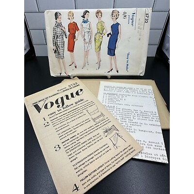 #ad Vintage Vogue Pattern One Piece Dress Tunic Skirt amp; Scarf #5732 Size 16 Bust 36