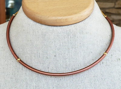 #ad Vintage Mod Dusty Rose Elbow Gold Tone Tube Bead Ring Choker Necklace 16.25quot;