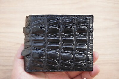 #ad Handmade Black Real Alligator Crocodile Hornback Leather Skin Men Bifold Wallet