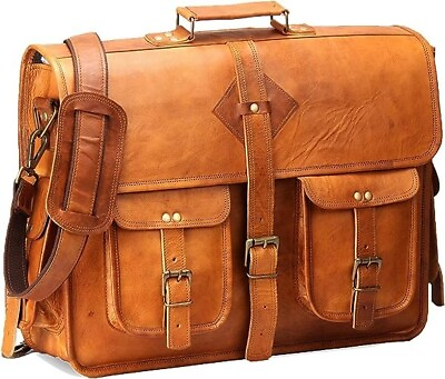 #ad Men#x27;s Genuine Brown Vintage Leather Messenger Shoulder Laptop Bag Briefcase
