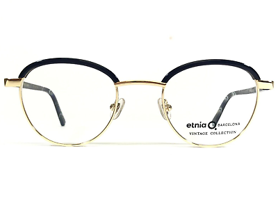 #ad Etnia Eyeglasses Frames Vintage TETUAN BLGD Navy Blue Shiny Gold Round 47 22 135