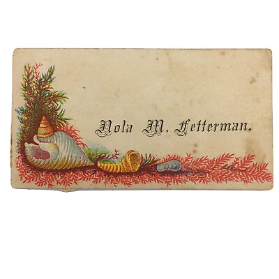 #ad VICTORIAN CALLING CARD sea shells seaweed underwater scene Nola Fetterman