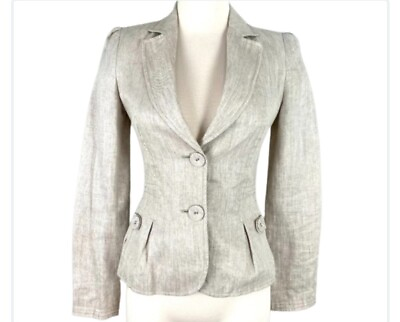 #ad MNG by Mango Blazer Size S 6 Tan 100% Linen Suit Jacket Two Button Front Fitted