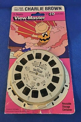 #ad It#x27;s Your First Kiss Charlie Brown Cartoon view master Reels Pack Cartoon Opened