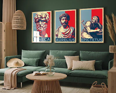 #ad Set of Three Stoic Posters Wisdom Art Prints Marcus Aurelius Seneca Painting
