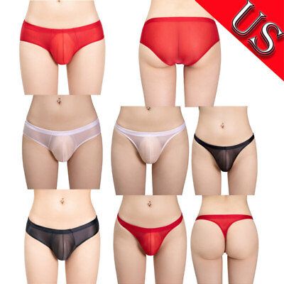 #ad US Sissy Men Thongs Low Rise Mesh Frilly Under Panties Bikini Briefs Underwear $4.64