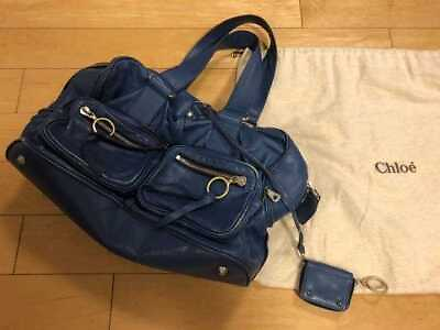 #ad Chloe Handbag Shoulder Bag Betty Leather Navy women#x27;s USED FROM JAPAN