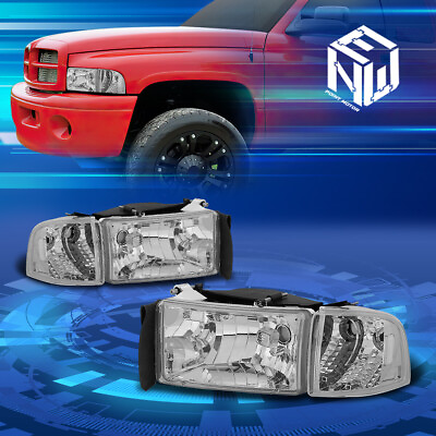 #ad For 94 02 Dodge Ram 1500 3500 Chrome Clear HeadlightsCorner Lamps Replacement