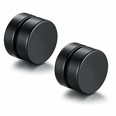 #ad Unisex Black Steel Magnetic Non piercing Clip on Cheater Fake Ear Stud Earrings