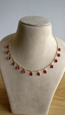 #ad 15 Ct Pear Simulated Red Ruby Woman Necklace 18quot; Real 925 Yellow Sterling Silver