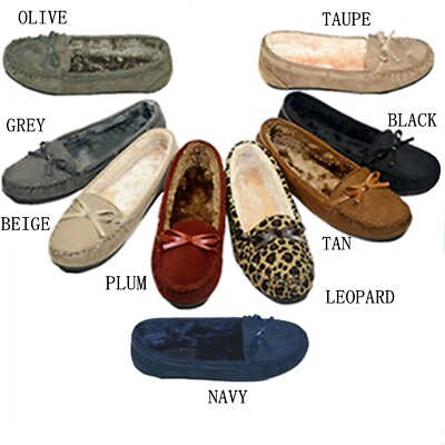 #ad Moccasins Women Slip On Indoor Outdoor Shoe Slipper Fur Loafer #985