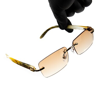 #ad Gold Frame Unisex Orange Peach Gradient Tint Rimless Hip Hop Fashion Sunglasses