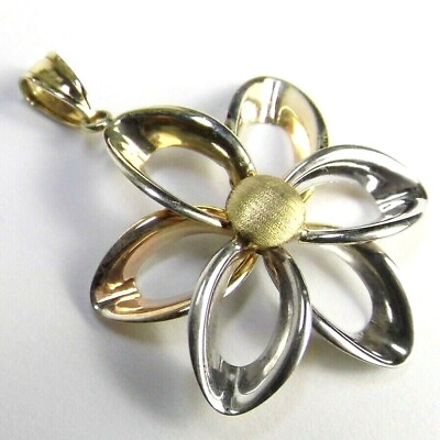 #ad FLOWER Sterling Silver amp; 1 20 filled 10K yellow GOLD pendant 1.25quot;
