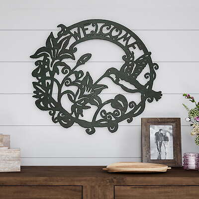#ad Metal Cutout Welcome Decorative Wall Sign Wreath Word Art Home Accent Perfect
