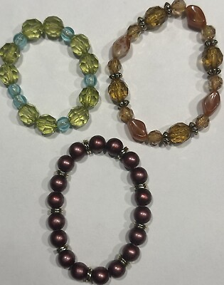 #ad Lot of 3 Beaded Stretch Bracelets Fashion Jewelry Multicolor EUC