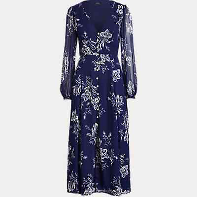 #ad Polo Ralph Lauren Womens Blue Floral Maxi Dress Size 0