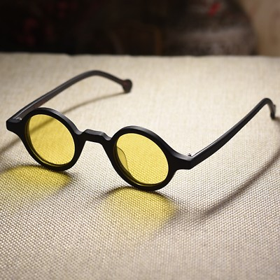 #ad Round yellow sunglasses John Lennon mens black round glasses night yellow lens