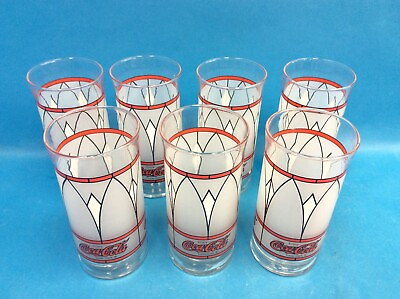 #ad Set Vintage Frosted Tiffany Stained Glass Style Libbey Coca Cola Coke Glasses