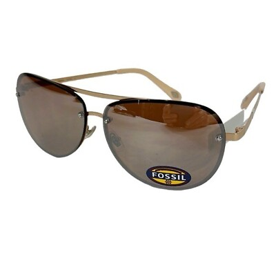 #ad Fossil FW157 Rimless Aviator Sunglasses Gold Frame Brown Flash Lens New 7396