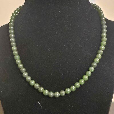 #ad Beautiful Icy Dark Emerald Green Jade beaded 5mm necklace with screw on clasp