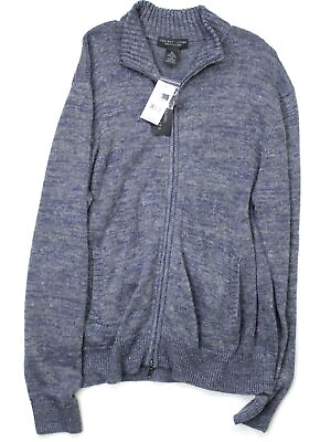 #ad The Mens Store Bloomingdales Linen Melange Knit Full Zip Sweater Large Grey Blue
