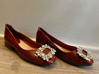 #ad Burnt Red Tataamp;Mili flats with tiny heel support and rhinestone square size 37