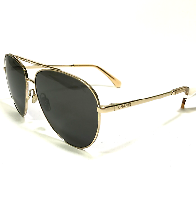 #ad #ad CHANEL Sunglasses 4279 B c.395 3 Gold Sparkly Crystal Aviators with Black Lenses