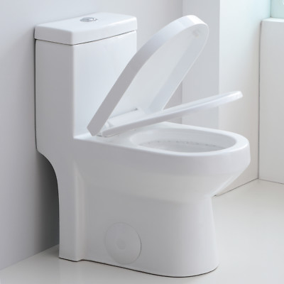 #ad HOROW Dual Flush Elongated One Piece Toilet with Soft Closing Seat Modern