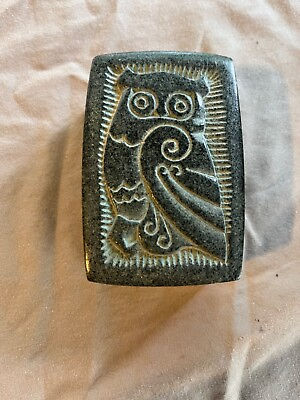 #ad Owl Carved Marble Stone Trinket Box Small Heavy Earthy