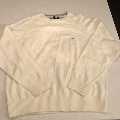 #ad Tommy Hilfiger Cream Off White Knit Crew Neck Sweater Pullover XLarge