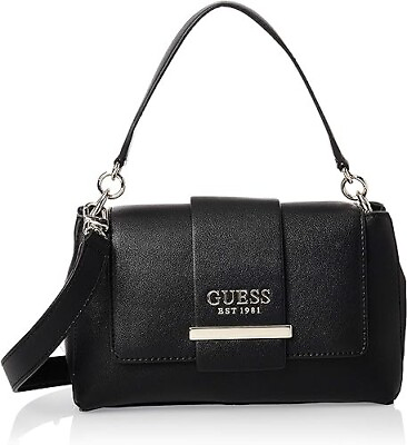 #ad NWT Tara GUESS Black Pebbled Faux Leather Shoulder Bag Women#x27;s Purse Top Handle