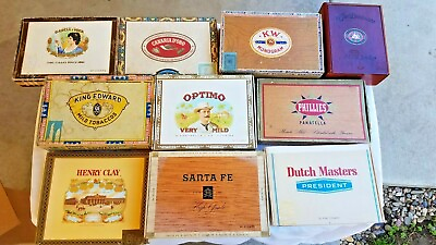 #ad Lot of 10 Cigar Boxes Empty Assorted Shapes and Sizes