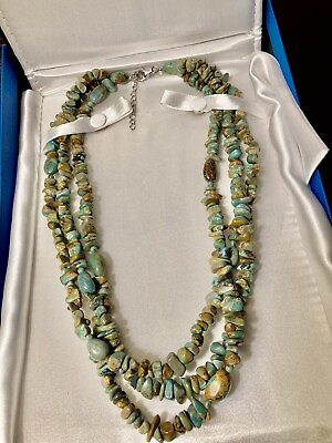 #ad WOW Three Strand Natural Kingman Turquoise Necklace Sterling