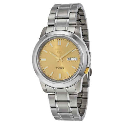 #ad Seiko 5 Automatic Stainless Steel Gold Dial Men#x27;s Watch SNKK13