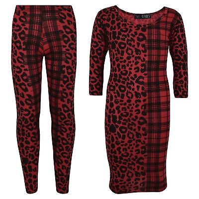 #ad Kids Girls Leopard amp; Tartan Print Midi Dress Legging Top Bottom Age 5 13 Years